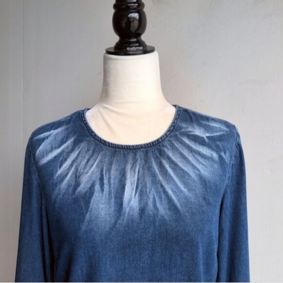 Buffalo David Bitton Tie Dye Chambray Bell Sleeve 70s Inspired Denim Blouse - Picture 2 of 5